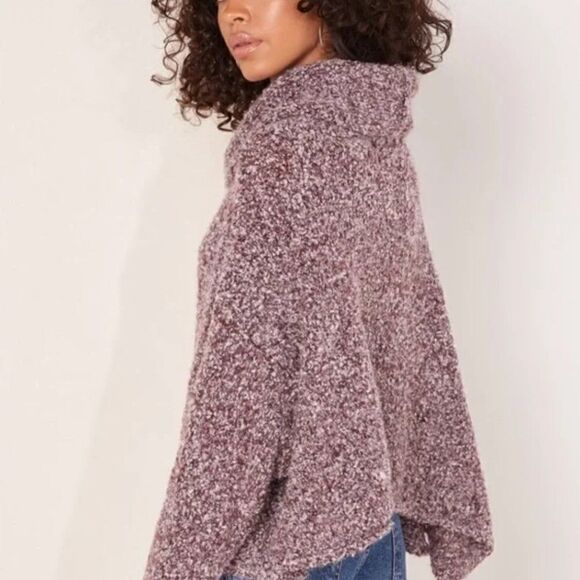 Free People Sweater Medium Cowl Neck BFF Bittersweet Loose Knit Oversized Purple - Picture 3 of 11